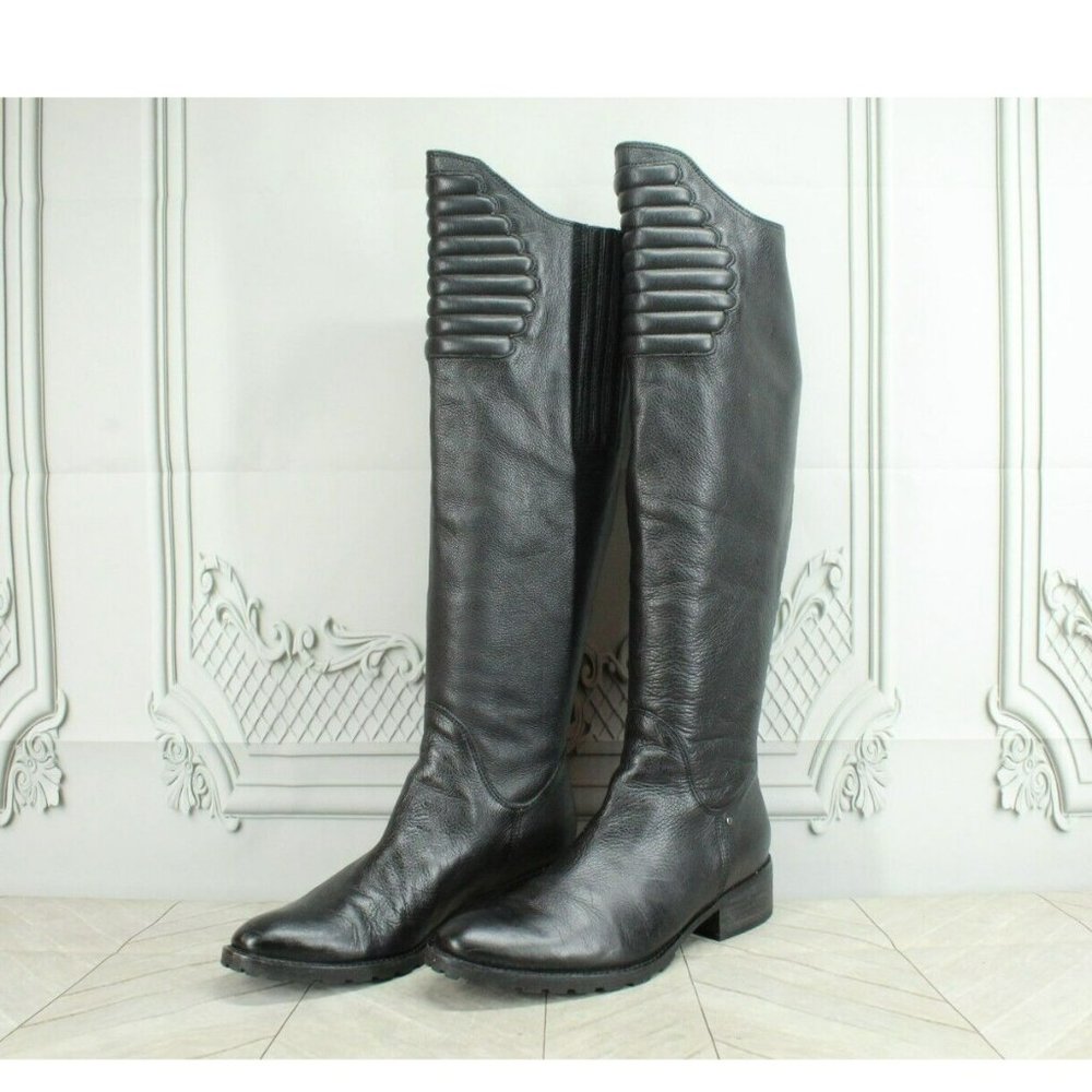 Kenneth Cole Think Ur Tough Black Leather Back Zip Tall Boots Size 6 M - Picture 2 of 9